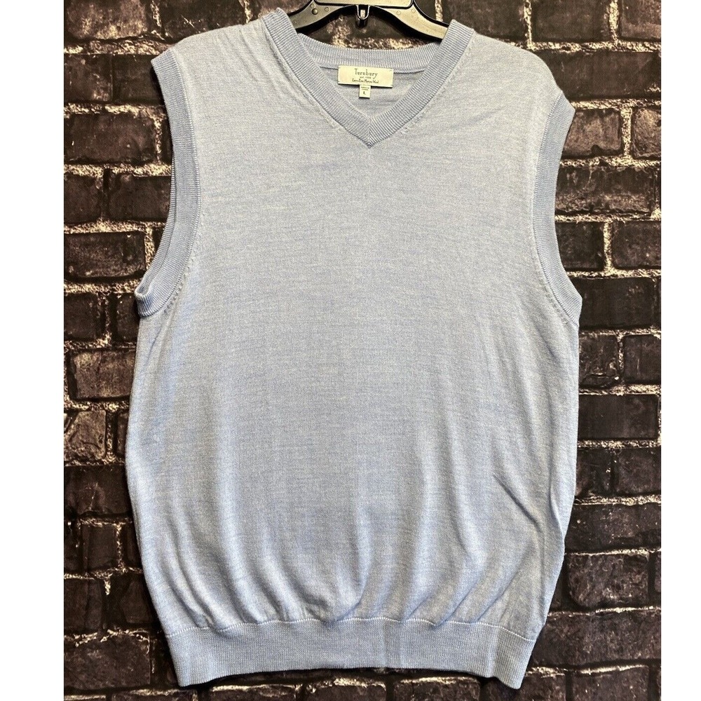 Turnbury Sweater‎ Vest Mens Large Blue Merino Wool V Neck Pullover Layering